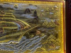 Tranh Thuận Buồm Xuôi Gió - Đồng Vàng Xước Khảm Tam Khí - Kích Thước 230*120 Khung Sồi