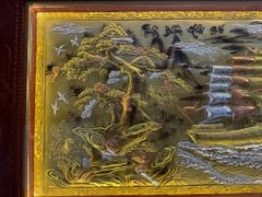 Tranh Thuận Buồm Xuôi Gió - Đồng Vàng Xước Khảm Tam Khí - Kích Thước 230*120 Khung Sồi