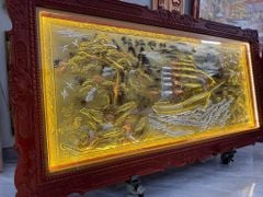 Tranh Thuận Buồm Xuôi Gió - Đồng Vàng Xước Khảm Tam Khí - Kích Thước 230*120 Khung Sồi
