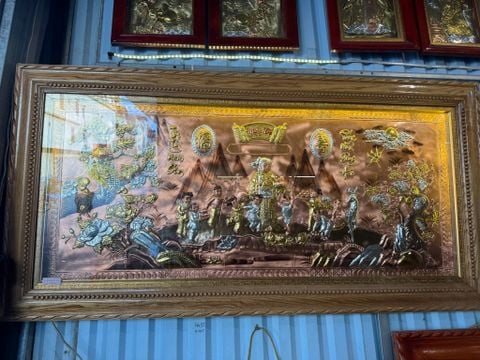 Tranh Mừng Thọ Bằng Đồng, Mừng Thọ Cụ Bà Đồng Đỏ Xước Dát - Kích Thước 170x90 Cm