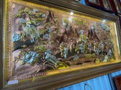 Tranh Mừng Thọ Bằng Đồng, Mừng Thọ Cụ Bà Đồng Đỏ Xước Dát - Kích Thước 170x90 Cm