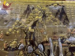 Tranh Đồng Quê Cội Nguồn Quê Hương Nền Vàng Dát Tam Khí - Khung Trơn KT 230*120cm