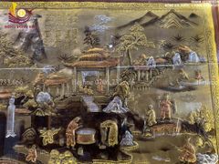 Tranh Đồng Quê Cội Nguồn Quê Hương Nền Vàng Dát Tam Khí - Khung Trơn KT 230*120cm