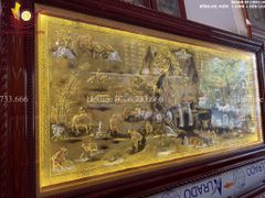 Tranh Đồng Quê Cội Nguồn Quê Hương Nền Vàng Dát Tam Khí - Khung Trơn KT 230*120cm