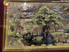 Tranh Đồng Quê Cội Nguồn Quê Hương Nền Đỏ Dát Tam Khí - Khung Trơn KT 230*120cm