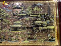 Tranh Đồng Quê Cội Nguồn Quê Hương Nền Đỏ Dát Tam Khí - Khung Trơn KT 230*120cm