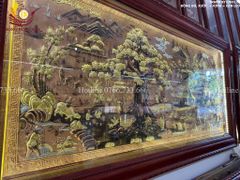 Tranh Đồng Quê Cội Nguồn Quê Hương Nền Đỏ Dát Tam Khí - Khung Trơn KT 230*120cm