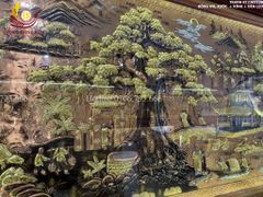 Tranh Đồng Quê Cội Nguồn Quê Hương Nền Đỏ Dát Tam Khí - Khung Trơn KT 230*120cm