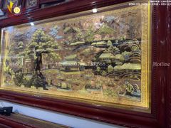 Tranh Đồng Quê Cội Nguồn Quê Hương Nền Đỏ Dát Tam Khí - Khung Trơn KT 230*120cm