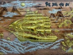 Tranh Thuận Buồm Xuôi Gió Đồng Đỏ Xước Dát Vàng - Kích Thước 230*120 Khung Sồi