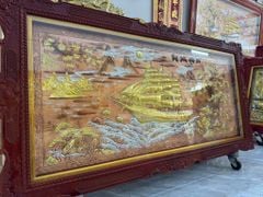 Tranh Thuận Buồm Xuôi Gió Đồng Đỏ Xước Dát Vàng - Kích Thước 230*120 Khung Sồi
