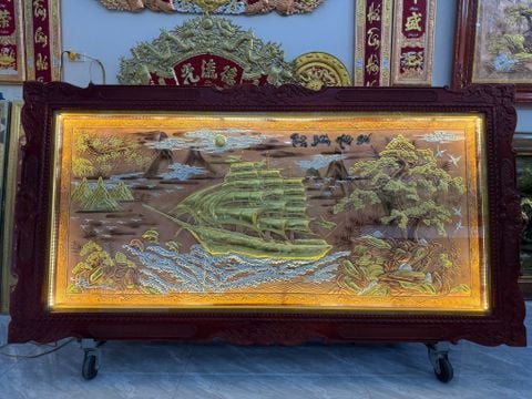 Tranh Thuận Buồm Xuôi Gió Đồng Đỏ Xước Dát Vàng - Kích Thước 230*120 Khung Sồi