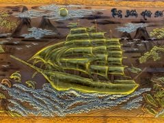 Tranh Thuận Buồm Xuôi Gió Đồng Đỏ Xước Dát Vàng - Kích Thước 230*120 Khung Sồi