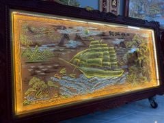 Tranh Thuận Buồm Xuôi Gió Đồng Đỏ Xước Dát Vàng - Kích Thước 230*120 Khung Sồi