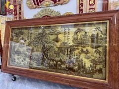 Tranh Đồng Quê Cội Nguồn Quê Hương Nền Vàng Giả Cổ - Khung Trơn KT 230*120cm