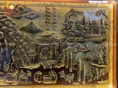 Tranh Đồng Quê Cội Nguồn Quê Hương Nền Vàng Giả Cổ - Khung Trơn KT 230*120cm