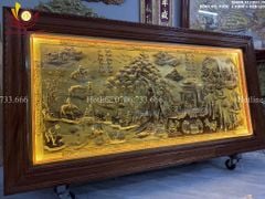 Tranh Đồng Quê Cội Nguồn Quê Hương Nền Vàng Giả Cổ - Khung Trơn KT 230*120cm