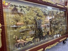 Tranh Đồng Quê Cội Nguồn Quê Hương Nền Vàng Cạo Xước - Khung Hoa Tây Dát Vàng KT 230*120cm