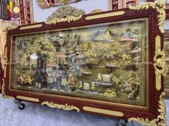 Tranh Đồng Quê Cội Nguồn Quê Hương Nền Vàng Cạo Xước - Khung Hoa Tây Dát Vàng KT 230*120cm