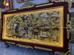 Tranh Đồng Quê Cội Nguồn Quê Hương Nền Vàng Cạo Xước - Khung Hoa Tây Dát Vàng KT 230*120cm