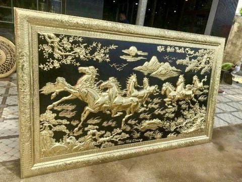 Tranh Đồng Mã Đáo Thành Công nền đen KT 237x127 Cm Khung Đồng Liền