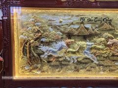 Tranh Đồng Mã Đáo Thành Công Nền Vàng Cạo Xước - KT 255*155Cm Khung Đục