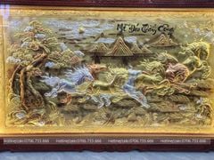 Tranh Đồng Mã Đáo Thành Công Nền Vàng Cạo Xước - KT 255*155Cm Khung Đục