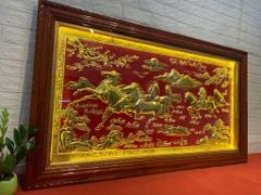 Tranh Đồng Mã Đáo Thành Công Nền Đỏ Dát Vàng KT 155x88 Cm Khung Gỗ Sồi Nga