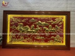 Tranh Đồng Mã Đáo Thành Công Nền Đỏ Dát Vàng KT 155x88 Cm Khung Gỗ Sồi Nga