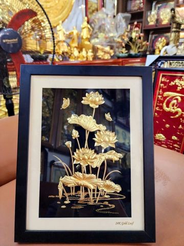 Tranh Quà Tặng - Tranh hoa bằng đồng mạ vàng 24K Kt 24x32cm
