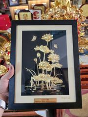 Tranh Quà Tặng - Tranh hoa bằng đồng mạ vàng 24K Kt 24x32cm