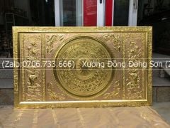 Tranh Trống Đồng Khung Đồng Dát Vàng Kích Thước 230*120 Cm Khung Chữ Nhật