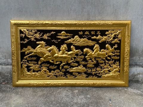 Tranh Đồng Mã Đáo Thành Công chữ nho dát vàng KT 237x127 Cm Khung Đồng Liền