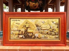 Tranh Đồng Quê - Cội Nguồn Quê Hương Đồng Vàng Nền Xước Kích Thước 133*243 Cm