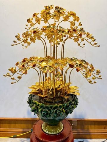 Chậu lan bằng đồng mạ vàng 24K 18 cành - Quà tặng mạ vàng