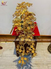 Chậu hoa mai bằng đồng mạ vàng vàng 24K - Mai dáng đổ 92cm