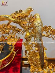 Chậu hoa mai bằng đồng mạ vàng vàng 24K - Mai dáng đổ 92cm