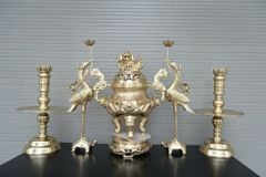 Bộ Đỉnh Đồng Ngũ Sự Đồng Cát Tút Song Long Chầu Nguyệt Cao 60 Cm