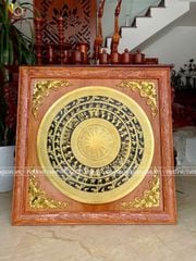 Tranh Trống Mặt Gò Khung Gỗ Hương Đá KT 107x107cm Mặt 80cm Khung Vuông