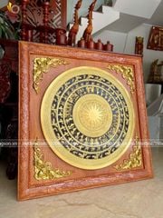 Tranh Trống Mặt Gò Khung Gỗ Hương Đá KT 107x107cm Mặt 80cm Khung Vuông