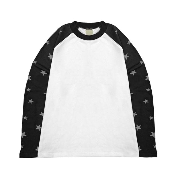  Áo Nỉ Raglan Tay Dài Hoạ Tiết Ngôi Sao MADMIND D14 - Màu Trắng Phối Tay Đen 