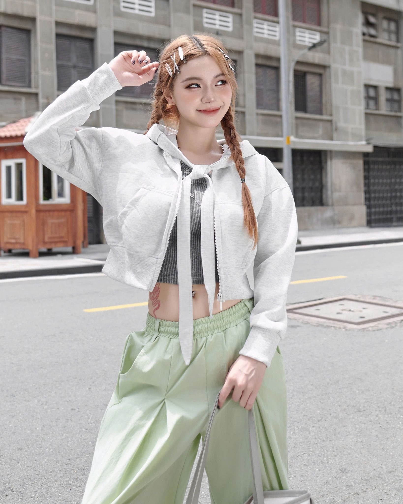  Áo Khoác Hoodie Zip POPPY - Màu Xám 