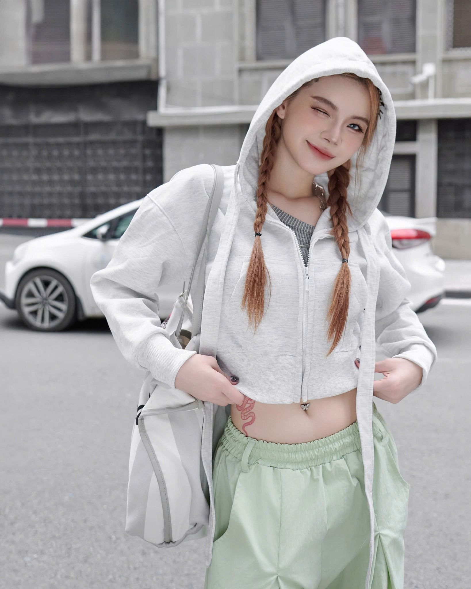  Áo Khoác Hoodie Zip POPPY - Màu Xám 