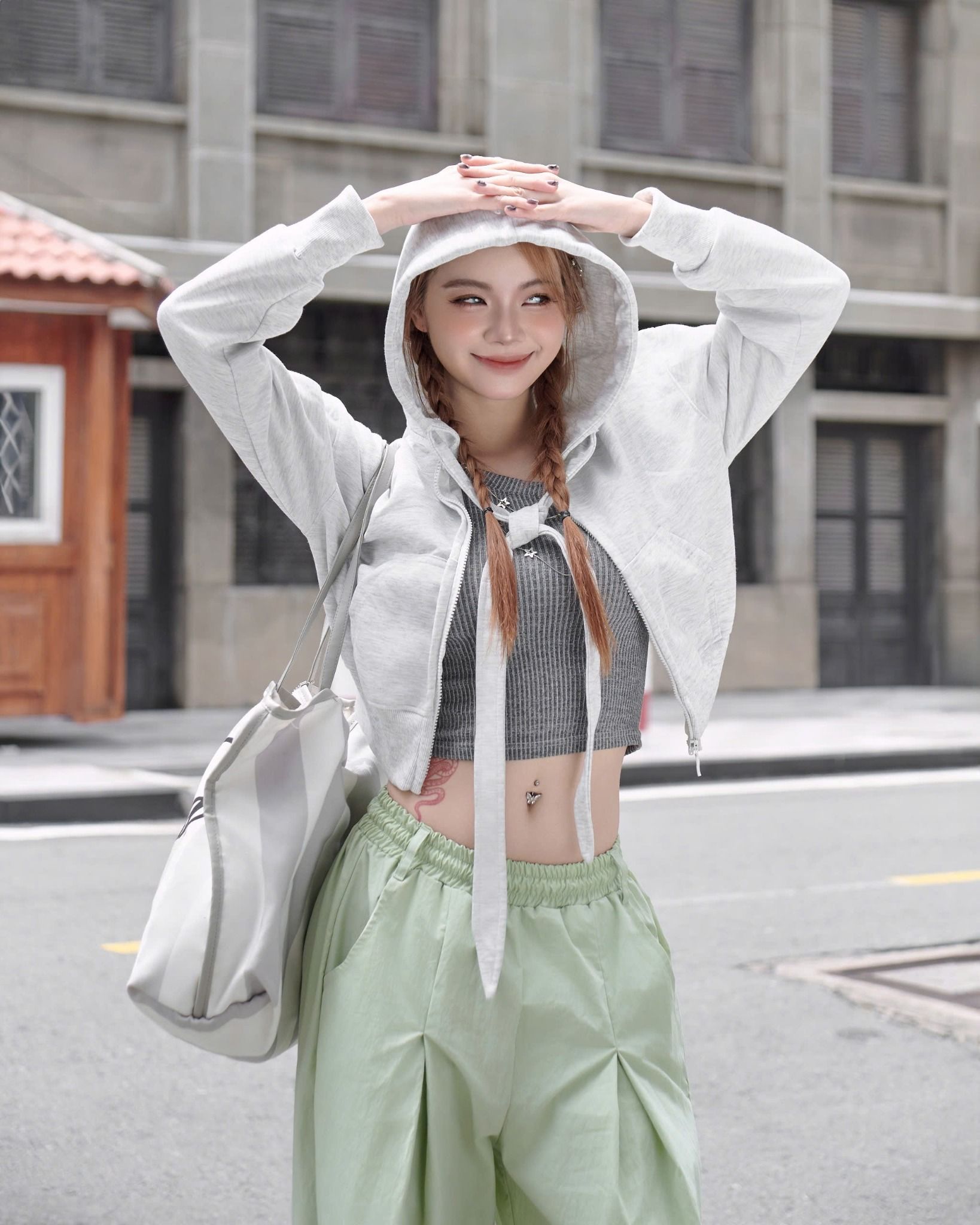  Áo Khoác Hoodie Zip POPPY - Màu Xám 