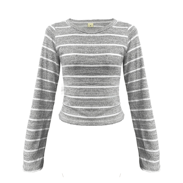  Áo Suông Tay Dài Cổ Thuyền / Trễ Vai MADMIND D10 - Màu Xám Sọc 