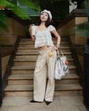  [ TẶNG KÈM DÂY NỊT ] Quần Dù Dài Ống Rộng ECHO MADMIND - Màu Kem 