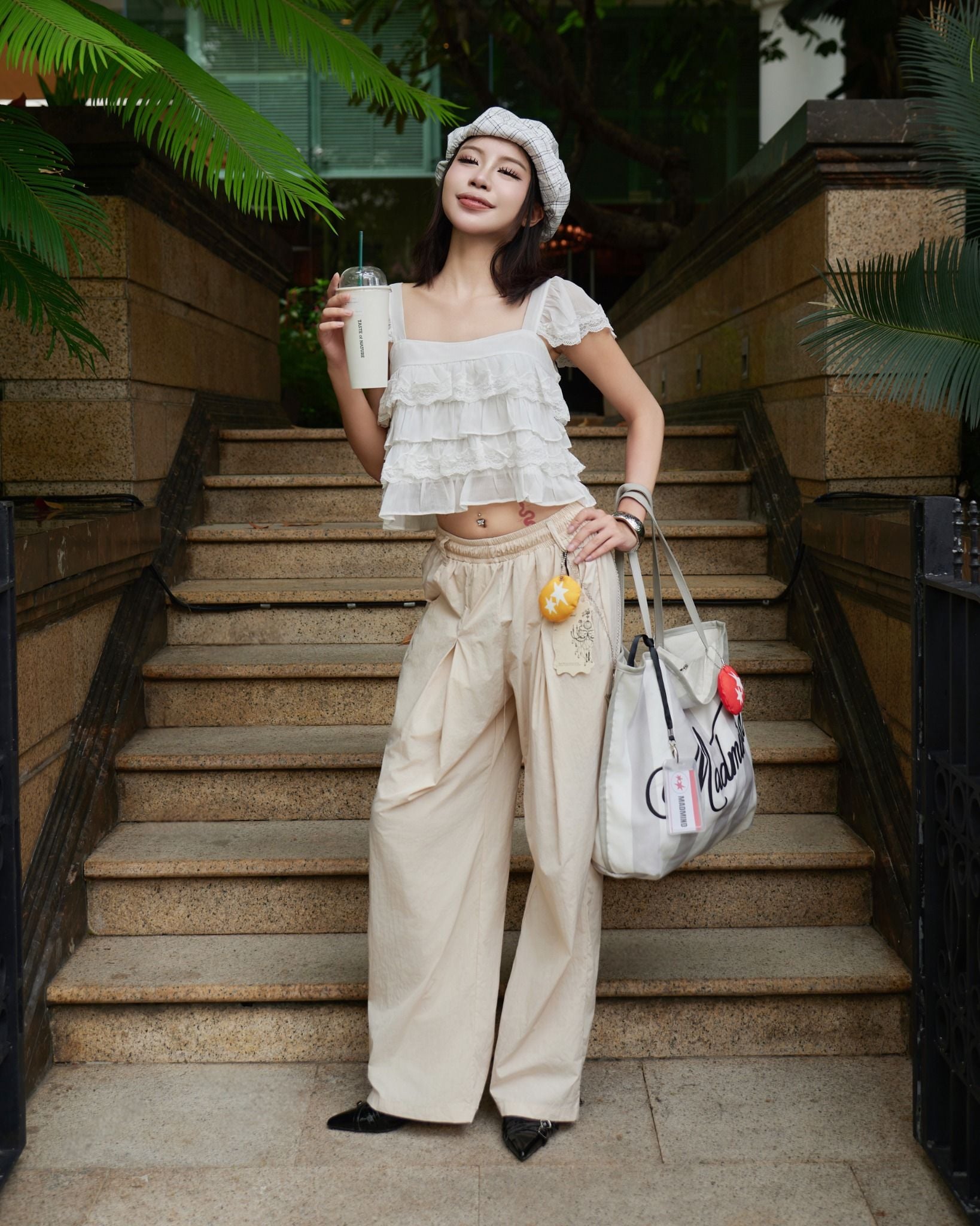  [ TẶNG KÈM DÂY NỊT ] Quần Dù Dài Ống Rộng ECHO MADMIND - Màu Kem 