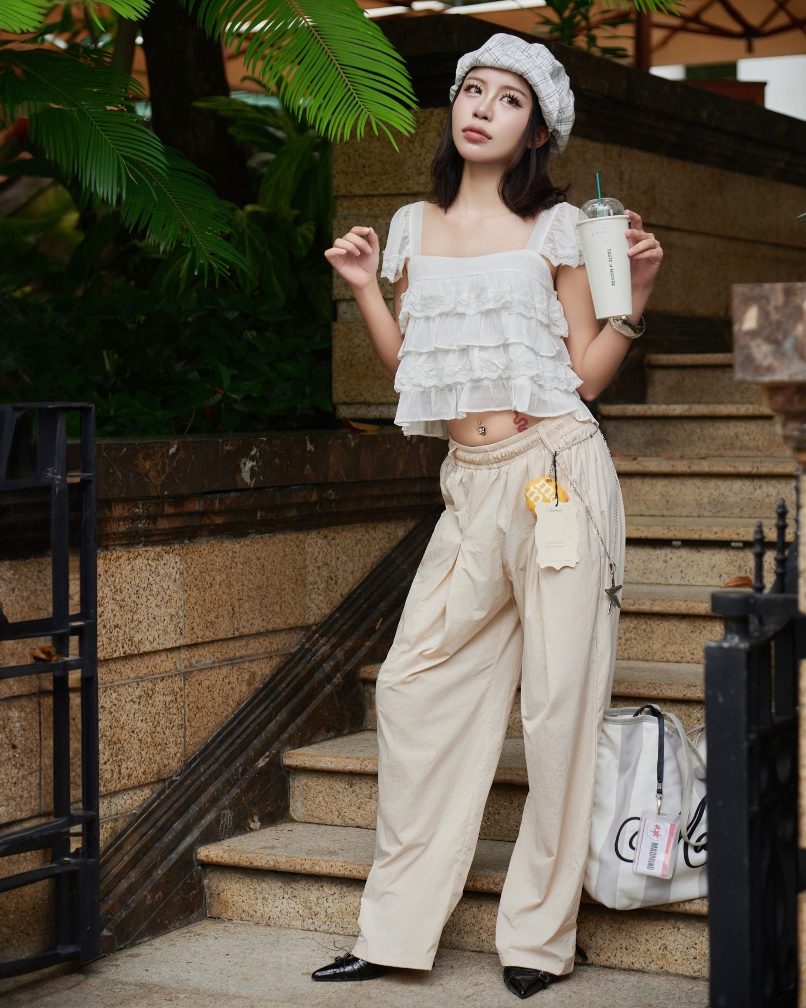  [ TẶNG KÈM DÂY NỊT ] Quần Dù Dài Ống Rộng ECHO MADMIND - Màu Kem 