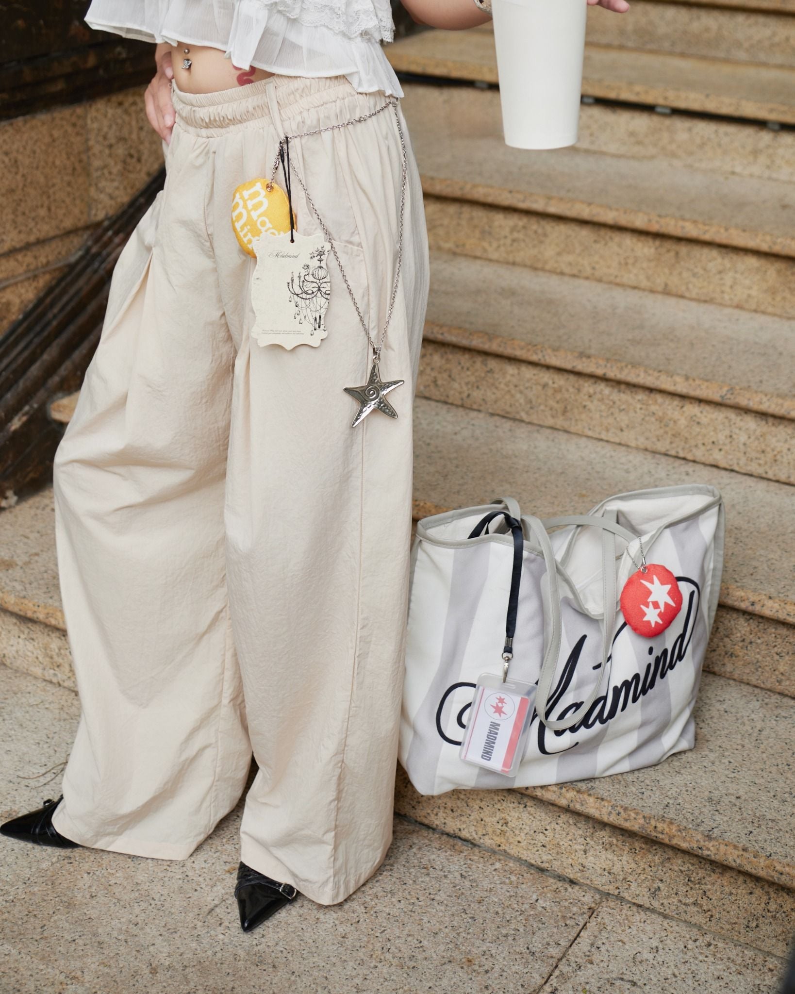  [ TẶNG KÈM DÂY NỊT ] Quần Dù Dài Ống Rộng ECHO MADMIND - Màu Kem 