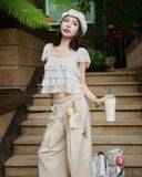  [ TẶNG KÈM DÂY NỊT ] Quần Dù Dài Ống Rộng ECHO MADMIND - Màu Kem 